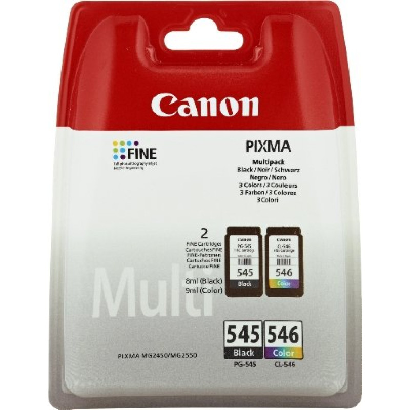 Canon PG-545/CL-546 rašalo kasetė 2 vnt Originalus Standartinė išeiga Juoda, Žydras, Rausvai raudona, Geltona