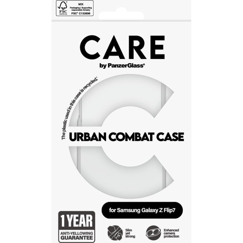 Panzerglass CARE by ® Flagship Case Transparent Urban Combat w. Clear Frame Samsung Galaxy Z Flip7 mobiliojo telefono dėklas Permatomas