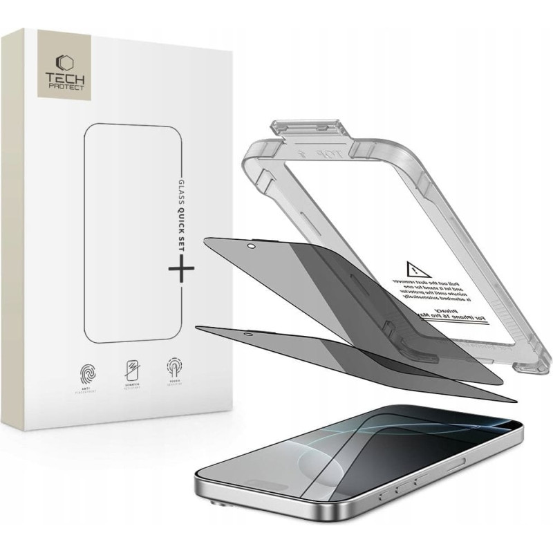 Hofi Szkło prywatyzujące Tech-Protect Quick Set Spy+ do Apple iPhone 16 Pro Privacy [2 PACK]