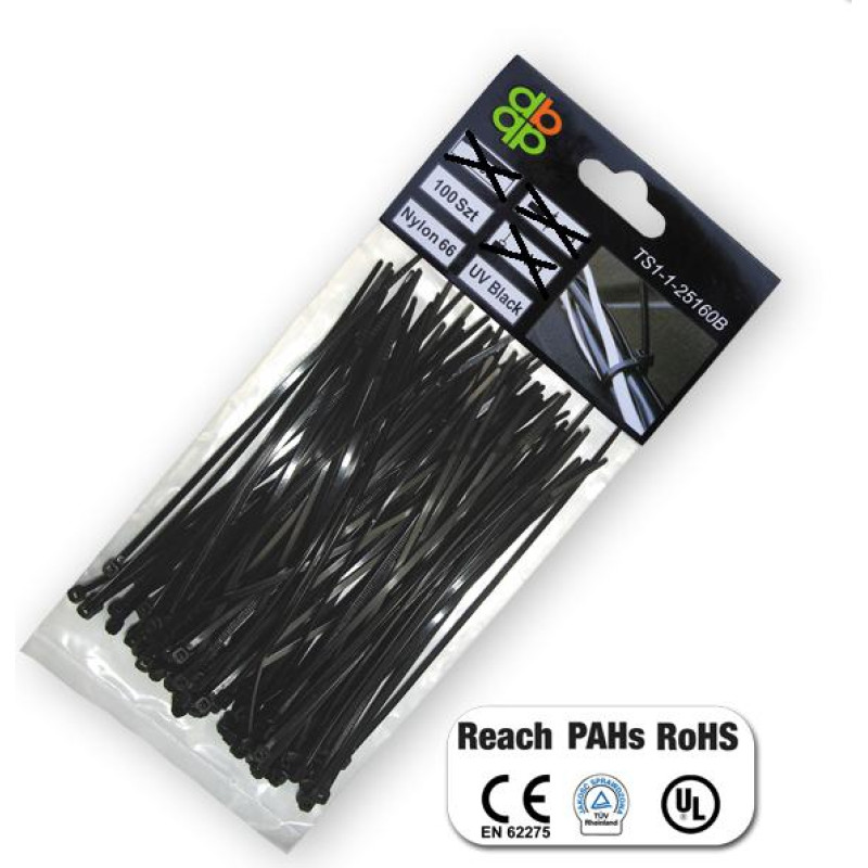 Bradas OPASKA PLASTIKOWA CZARNA  3,6 x 150mm 100szt