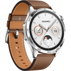 Huawei Watch GT4 46mm (Phoinix-B19L), smartwatch (silver, brown leather strap)