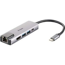 D-Link DUB-M520 knyginių kompiuterių dokas / jungčių replikatorius Vielinis Thunderbolt 3 Aliuminis