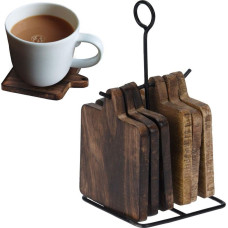Home Styling Collection Podstawka podkładka drewniana pod kubek garnek 6 szt + stojak metalowy