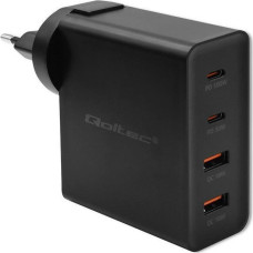 Qoltec Loader Qoltec Charger GaN Power Pro | 2xUSB-C | 2xUSB | 130W | 5-20V | 1.5-5A| PD | Black
