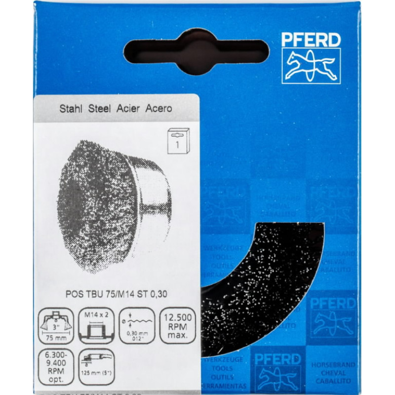 Pferd Gaubtas vielinis šepetys TBU Steel 75mmxM14 0,3mm, Pferd