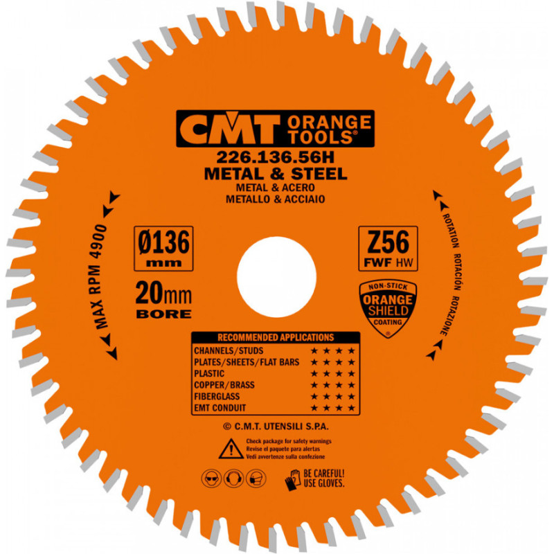 CMT Sawblade for metal Industrail H 136x1,5/1,2x20(+10) Z56 a=0° b=8° FWF, CMT