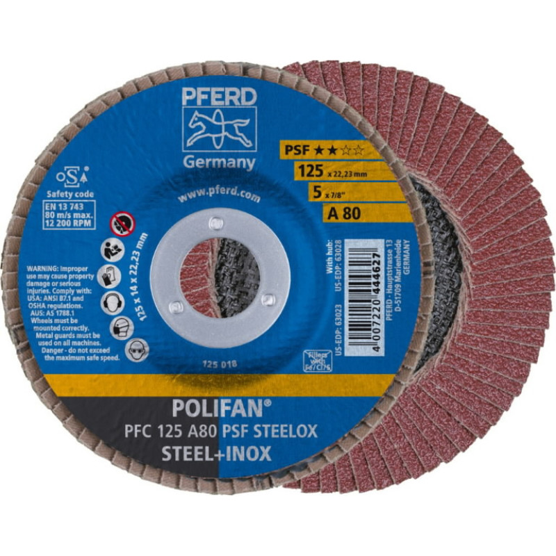 Pferd Lapelinis &scaron;lifavimo diskas PSF STEELOX 125mm P80 PFC, Pferd
