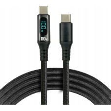Usams Kabel pleciony USB-C -> USB-C 1m 100W wbudowany wyświetlacz czarny