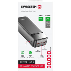 Swissten , Powerbank, POWER LINE II, Li-Pol, 5/9/12V, do �adowania telefon�w i innych urz�dze�, 22013948, 30000mAh, czarna