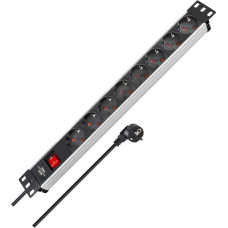 Brennenstuhl Alu-Line 19" 8-way power strip with switch, black/aluminum, 1U, 2 meter cable, for network or server cabinets