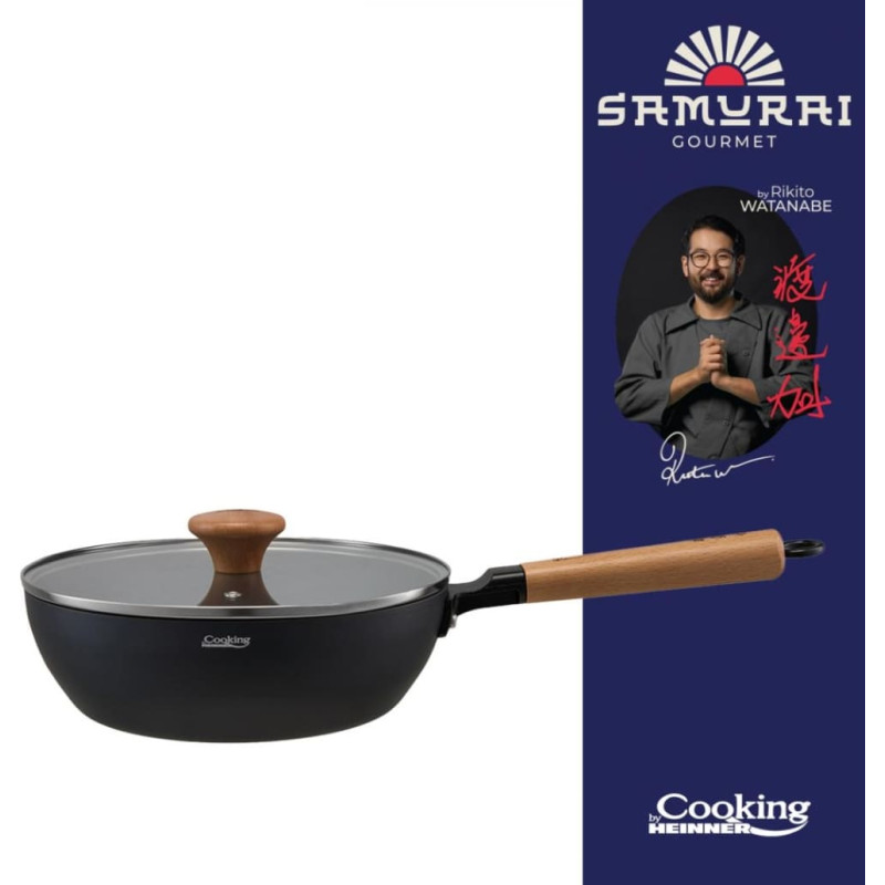 Wok keptuvė su dangčiu aliuminio su keramikos danga 24x7.5cm HR-SNT-WC24 HEINNER
