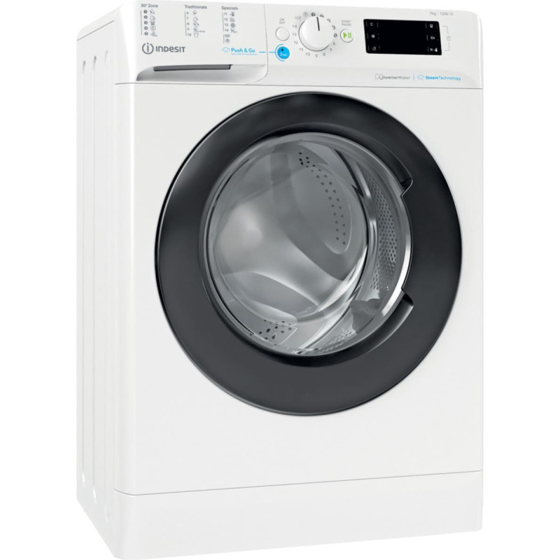 Indesit | Washing machine | BWSE 71295X WBV EU | Energy efficiency class B | Front loading | Washing capacity 7 kg | 1200 RPM | Depth 43.5 cm | Width 59.5 cm | Display | Big Digit | White