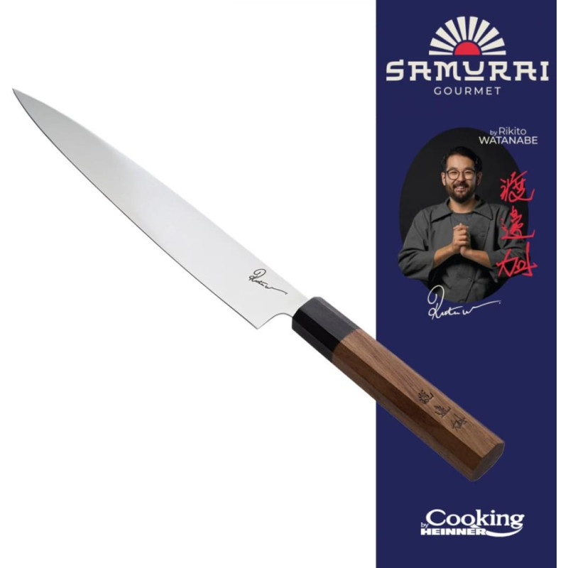 Pjaustymo peilis Sujihiki 24cm SAMURAI GOURMET juodmedžio ir riešutmedžio rankena HR-EVI-R24 HEINNER