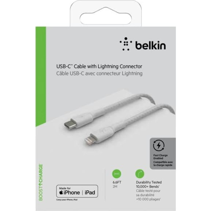 Belkin Lightning/USB-C Cable 2m braided, mfi cert., white