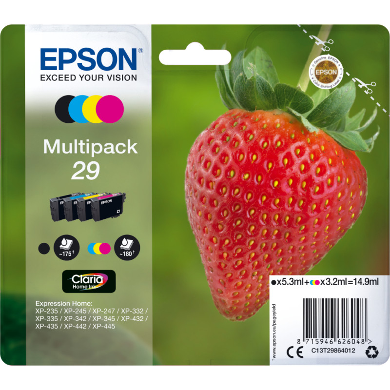 Epson Strawberry C13T29864012 ra&scaron;alo kasetė 1 vnt Originalus Standartinė i&scaron;eiga Juoda, Žydras, Rausvai raudona, Geltona