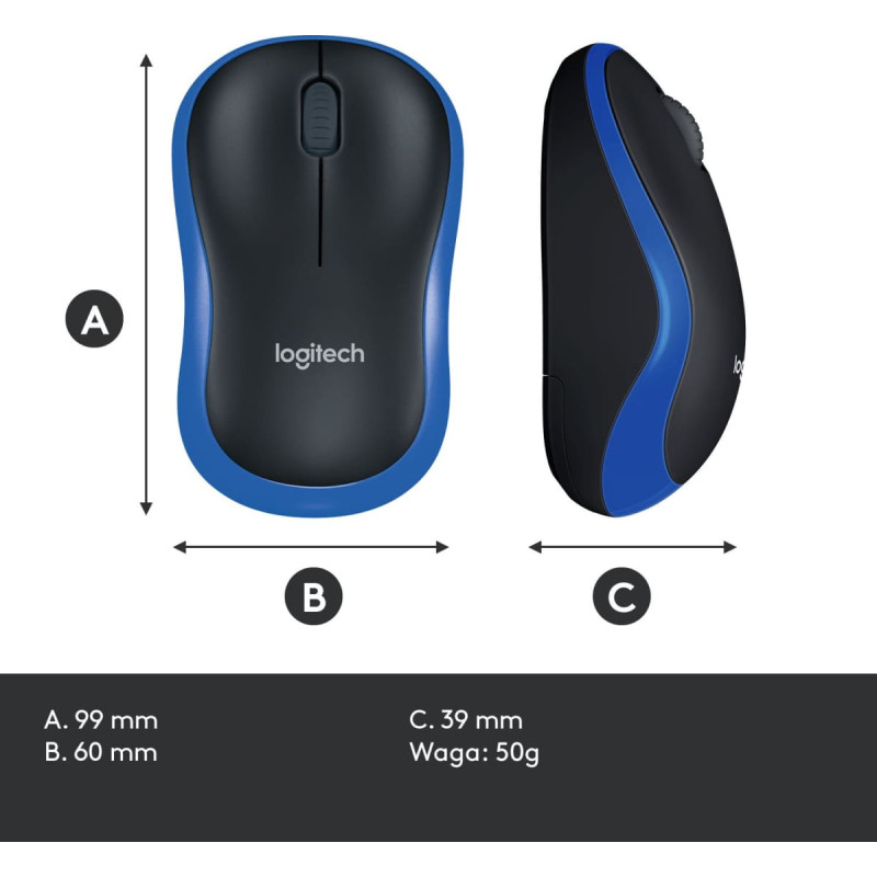 Logitech M185 kompiuterio pelė Biuras Abiems rankoms Radijo dažnio belaidė Optinis 1000 DPI