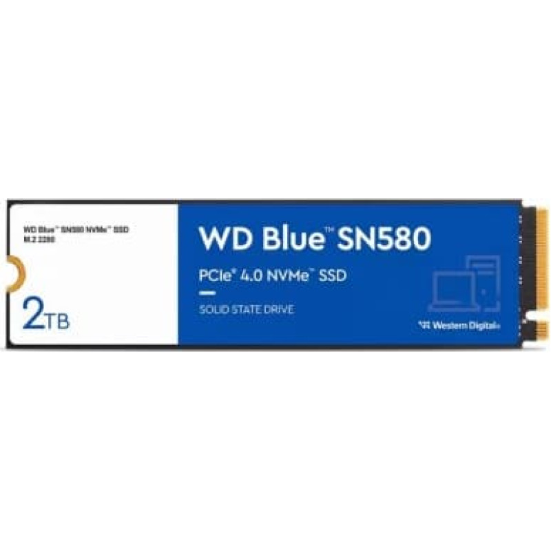 Western Digital SSD|WESTERN DIGITAL|Blue SN580|2TB|M.2|PCIe Gen4|NVMe|TLC|Write speed 4150 MBytes/sec|Read speed 4150 MBytes/sec|2.38mm|TBW 900 TB|MTBF 1500000 hours|WDS200T3B0E