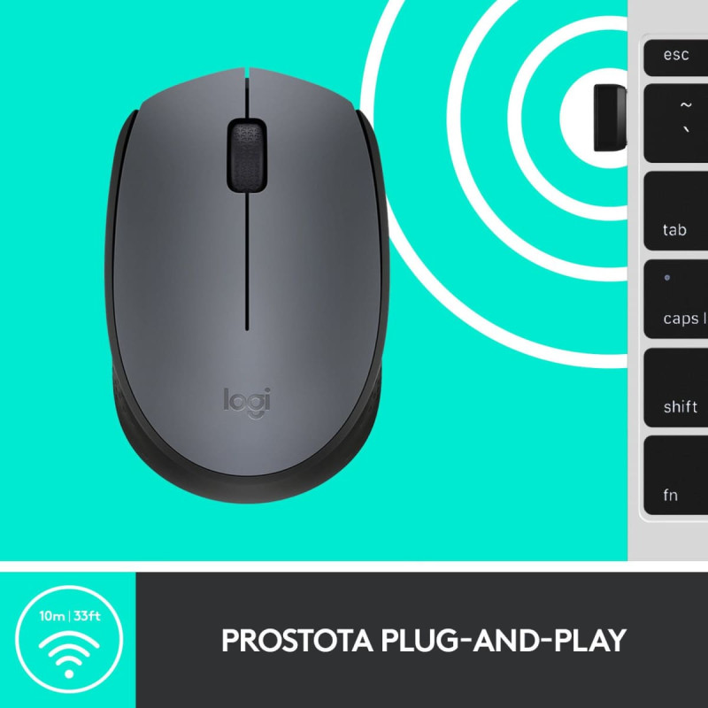 Logitech M170 Grey-K kompiuterio pelė Biuras Abiems rankoms Radijo dažnio belaidė Optinis 1000 DPI