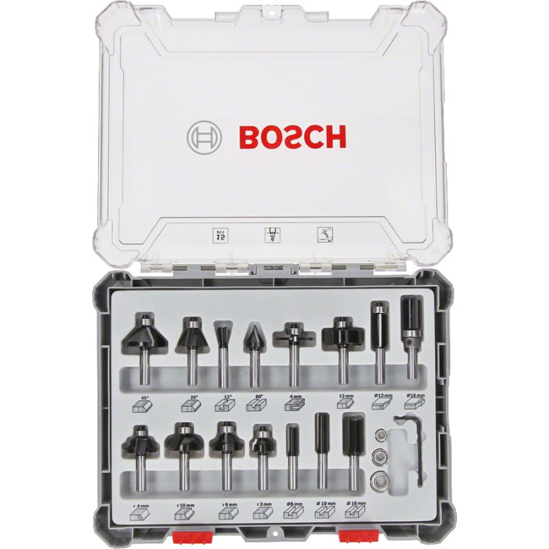 Bosch 2 607 017 471 frezerio priedas Frezos antgalių rinkinys 15 vnt